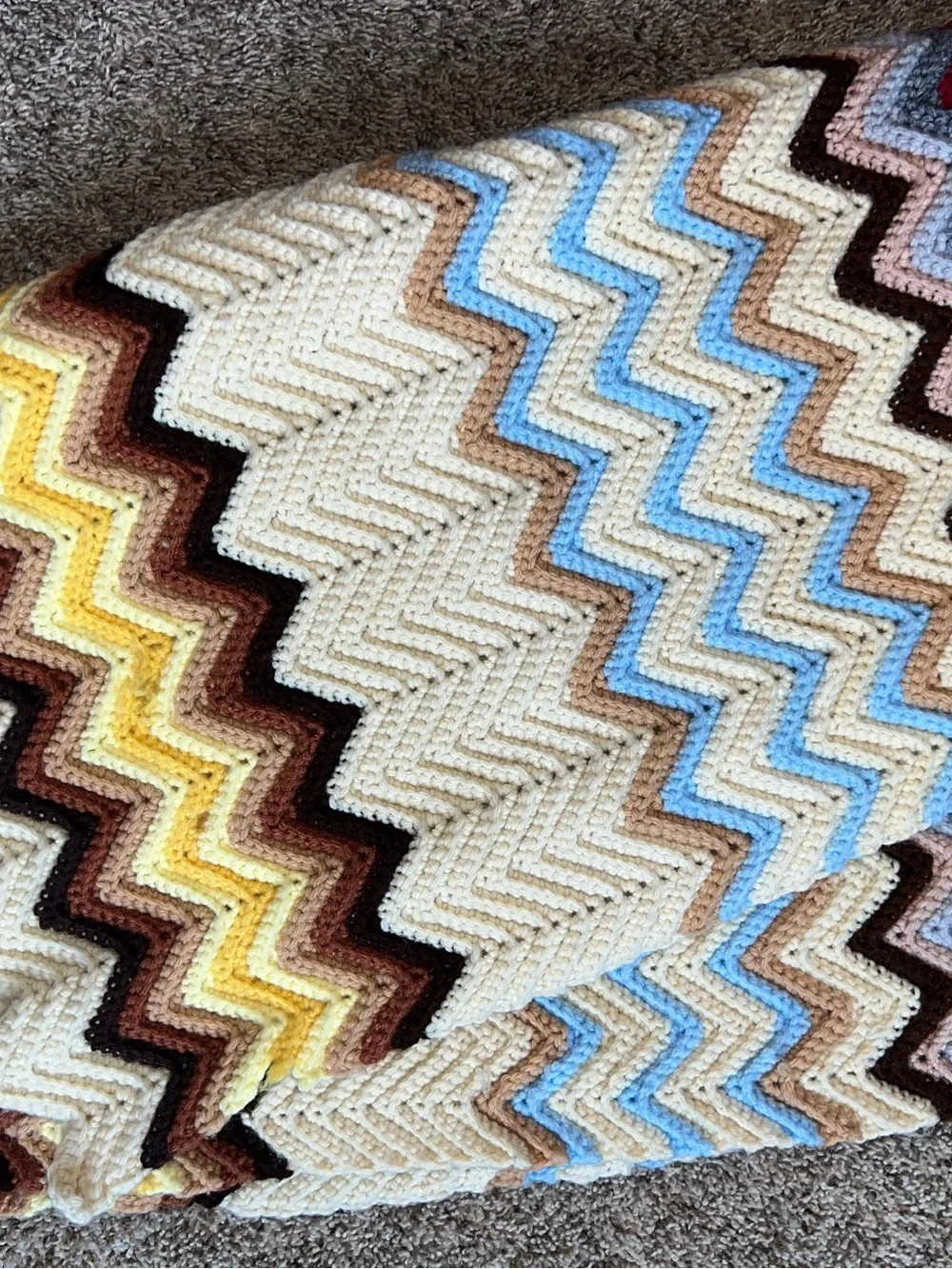 Vintage 1980’s 1990’s Handmade Chevron Cotton Crochet Throw Blanket